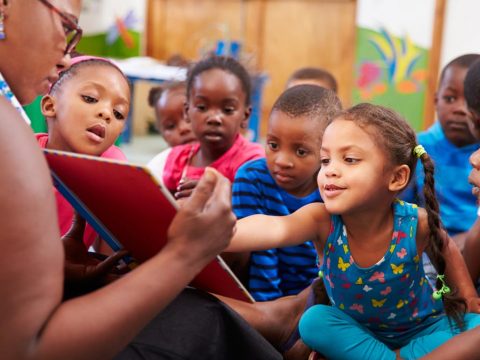 pre-k students and teacher